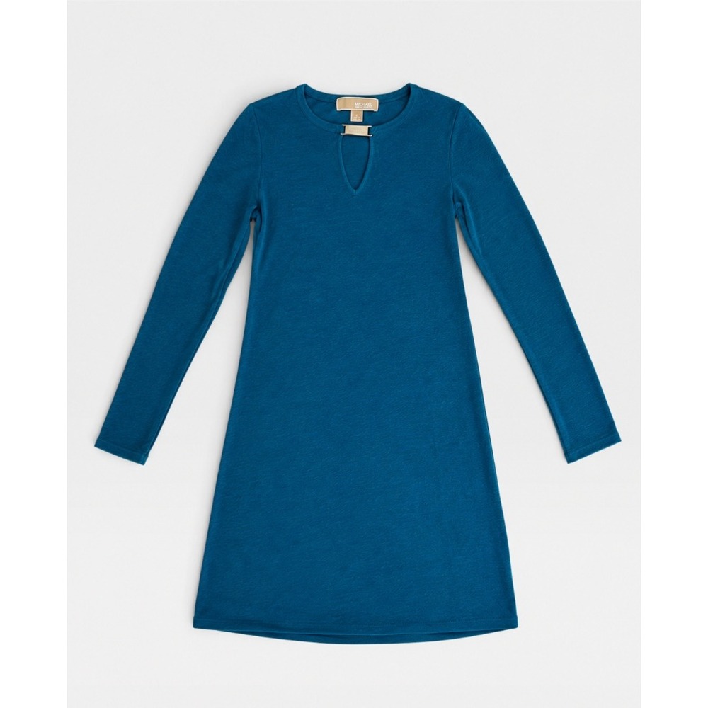 Michael Kors Women's Small Teal Blue Sweater Dress Long Sleeve Knit V-Neck